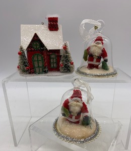 lot 73 image: Pair of POTTERY BARN Cloche Diorama Ornaments and More