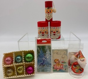 lot 64 image: Assortment of Tiny Christmas Treasures including Feather Tree Glass Ornaments and More
