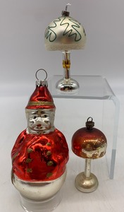 lot 62 image: Vintage Ornaments including West Germany Santa & 2 Mushrooms