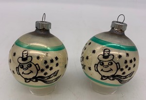 lot 50 image: Rare Pair of Vintage SHINY BRITE Stenciled Christmas Ornaments - Snowman
