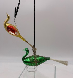 lot 53 image: Vintage GERMAN Swan Ornaments with Spun Glass Tails - QTY 2