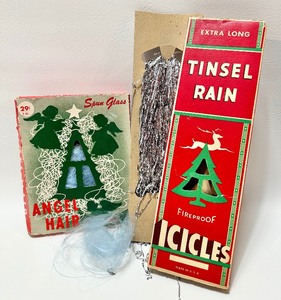 lot 211 image: MID CENTURY VINTAGE Tinsel Rain and ART RITE Spun Glass Angel Hair - RARE BLUE