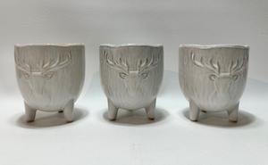 lot 152 image: Set of 3 Embossed Ceramic Deer Head Planters with Feet