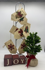 lot 102 image: Christmas Garland, Wood Block JOY and Faux Tree