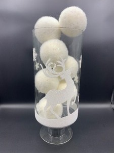 lot 113 image: Frosted Reindeer Snowflake Glass Candleholder Vase