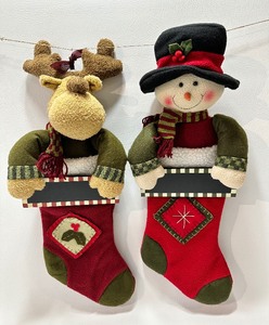 lot 262 image: Plush Reindeer and Snowman CHALK SIGN STOCKINGS