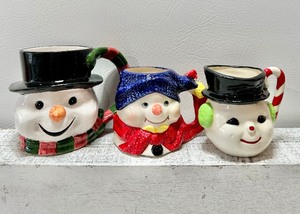 lot 313 image: Cups of Christmas Cheer CERAMIC SNOWMAN Mugs - QTY 3