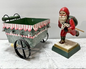 lot 316 image: LEO R. SMITH Santa Figure and Mini Decorative Pushcart #1