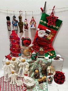 lot 279 image: Assorted Holiday Ornaments and Decor including CROCHET Angels and More