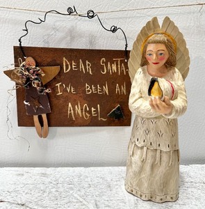 lot 349 image: LEO R. SMITH Angel of Warmth Figurine and RUSTIC Dear Santa Sign