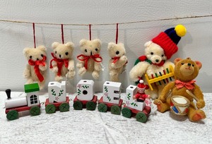 lot 350 image: Miniature NOEL WOODEN TRAIN and Christmas TEDDY BEARS including MIDWEST IMPORTERS