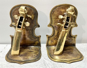 lot 352 image: STUNNING Heavy Pair of BRASS Violin Bookends - KOREA