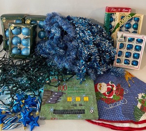 lot 376 image: Its a BLUE Christmas Bulbs, Garland and Lights
