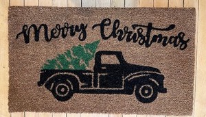 lot 380 image: Merry Christmas DOORMAT - Black Truck with Tree - NEW