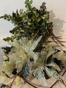 lot 407 image: Faux Iced Poinsettia Stems and Two Toned Gilded Leaves - QTY 8, 9