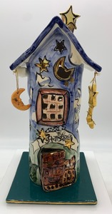 lot 398 image: Blue Sky Clayworks HEATHER GOLDMIC The Stargazer Tea Light House