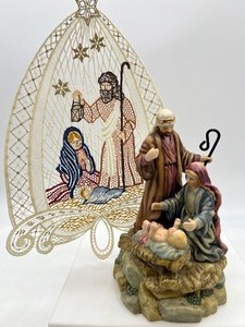 lot 443 image: Porcelain Nativity Figurine and Nativity Lace Ornament