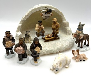lot 446 image: Alaska Eskimo Igloo Miniature Nativity Set