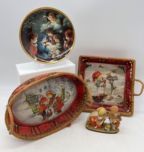 lot 455 image: Vintage Christmas Baskets, LISI MARTIN Figurine and Precious Moments Plates