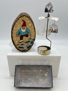 lot 458 image: PLUTOPRODUKTER SWEDEN Tea Light Candle Carousel and Hand Painted Gnome on Wood