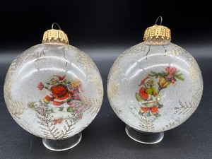 lot 421 image: 2 Vintage Glass KREBS Ornaments with Reverse Santa
