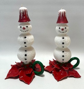 lot 494 image: Vintage Poinsettia Candle Holders and Snowman Candles