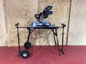 lot 030 image: KOBALT 10 DUAL BEVEL SLIDING COMPOUND MITER SAW (MODEL #0358938) ON ROUSSEAU 2950 MITER SAW STAND