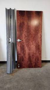 lot 019 image: 30 x 68 Right-Hand Swing Solid Core Wood Door with Metal Frame and Hardware