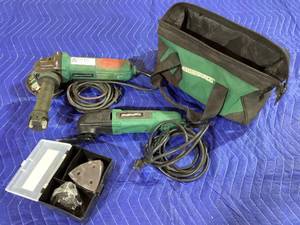 lot 033 image: Masterforce Angle Grinder, Oscillating Multi-Tool, and Tool Bag Set