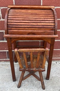 lot 5 image: Antique Childs Roll Top Desk with Chair