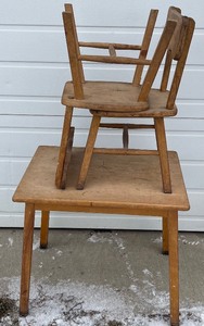 lot 11 image: Vintage Childrens Table and Two Chairs