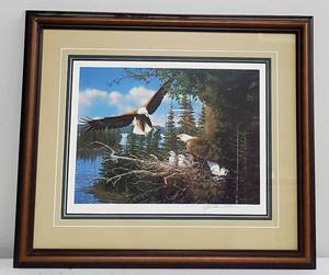 lot 43 image: Spring Bald Eagles- by Michael Sieve, Framed and Signed