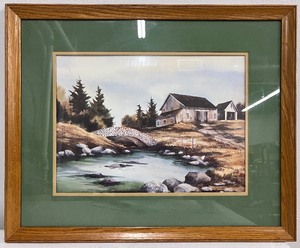 lot 50 image: Owen Wexler Lithograh Barns Framed Artwork Signed 18 x 22