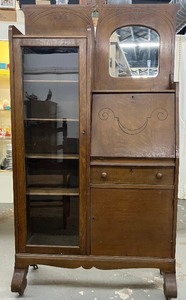 lot 55 image: Antique Oak Secretary Desk with Skeleton Key