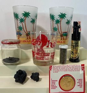 lot 60 image: Fun Vintage Hawaiian Collectibles LOT - Don Ho Glass, Hawaian Coin 9 pc Lot