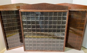 lot 65 image: Three Wood Wall Hanging Thimble Display Cabinets