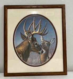 lot 68 image: Framed Buck and Doe Art Print by Herring Art and Frame