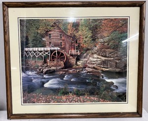 lot 92 image: Framed Print of Grist Mill on the River, Fall Foliage