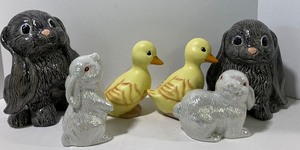 lot 100 image: Six Piece LOT -Ceramic Ducks and Bunnies and Two Jade Porcelain Bunnies