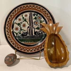 lot 131 image: Cruz Bernard Mexico Plate, Wooden Pineapple, Stone Egg