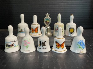 lot 140 image: LOT of Ten Miniature Bells - Porcelain, Metal