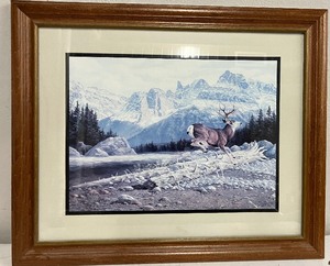 lot 181 image: Framed and Matted Deer Print by Manuel Mansanarez Jr.