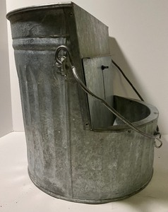 lot 186 image: Galvanized Half Bucket with Handle and Vintage Green Glass
