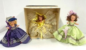 lot 35 image: Lot of 3 Plastic Storybook Dolls by Nancy Ann Mary Lou All Time Hit Parade Series