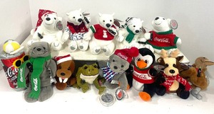 lot 69 image: Lot of 13 Coca Cola Plush Bean Bag Plush Polar Bear and more Holiday Plush 1990s