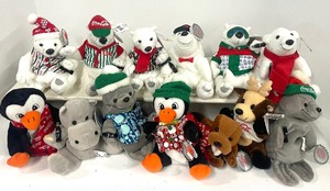 lot 70 image: Coca Cola Holiday Bean Bag Plush Seal, Penguin, Polar Bear Lot of 13