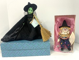 lot 106 image: Madame Alexander Wizard of Oz Dolls 1996 Legends Scarecrow, 1998 75th Anniversary Wicked Witch of the West Lot of 2