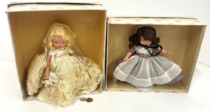 lot 110 image: Vintage Bisque Storybook Dolls by Nancy Ann American Girl Series-Quaker Maid and Bride