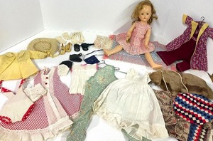 lot 146 image: Antique Effanbee Suzanne Doll Sleepy Eyes 14 with Clothing and Shoes and Heart Charm Wrist Tag