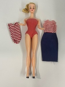 lot 200 image: Vintage Clone Barbie Like Doll Bild Lilli Hong Kong Lilli Doll Hard Plastic Blonde Swirl Ponytail